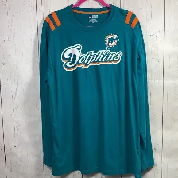 Miami Dolphins NFL Team Apparel Long Sleeve Shirt 2XL Teal Orange Football Fan - Picture 5 of 13
